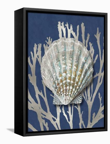 Shell Coral Silver on Blue IV-Caroline Kelly-Framed Stretched Canvas