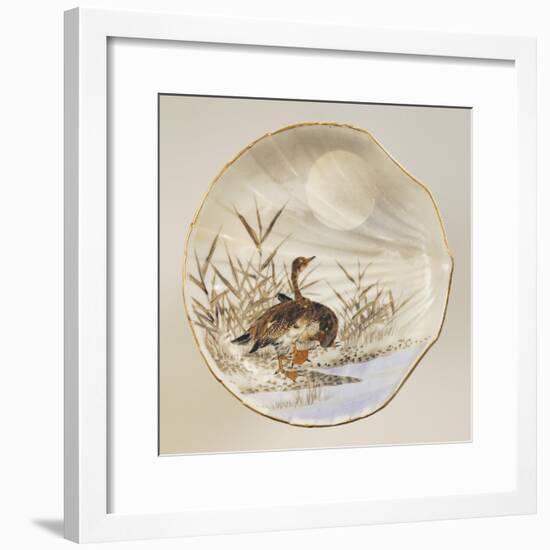 Shell Shaped Plate Decorated with Birds and Landscape, Porcelain-null-Framed Giclee Print