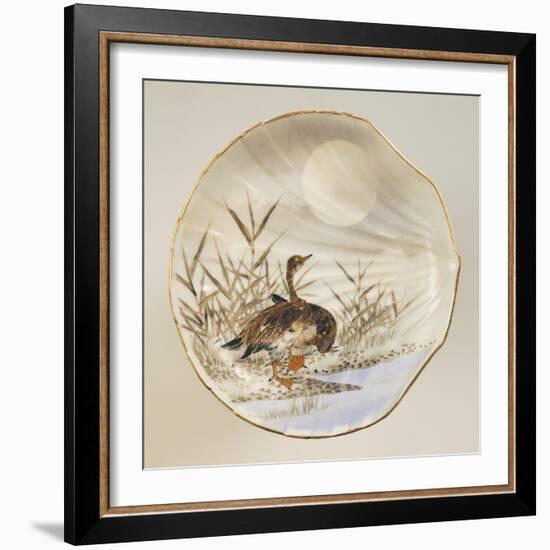 Shell Shaped Plate Decorated with Birds and Landscape, Porcelain-null-Framed Giclee Print