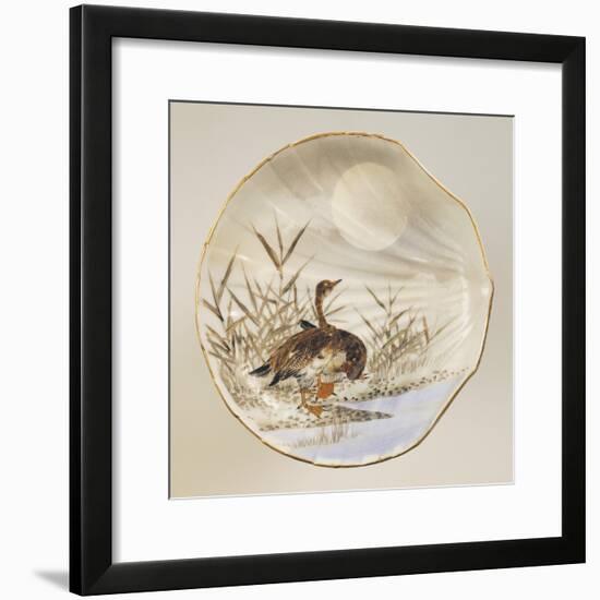 Shell Shaped Plate Decorated with Birds and Landscape, Porcelain-null-Framed Giclee Print