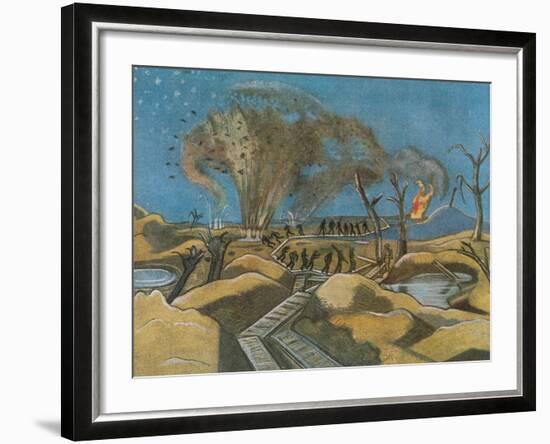 Shelling the Duckboards, from British Artists at the Front, Continuation of the Western Front, 1918-Paul Nash-Framed Giclee Print