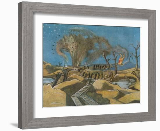 Shelling the Duckboards, from British Artists at the Front, Continuation of the Western Front, 1918-Paul Nash-Framed Giclee Print