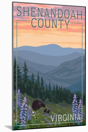 Shenandoah County, Virginia - Bears and Spring Flowers-Lantern Press-Mounted Art Print