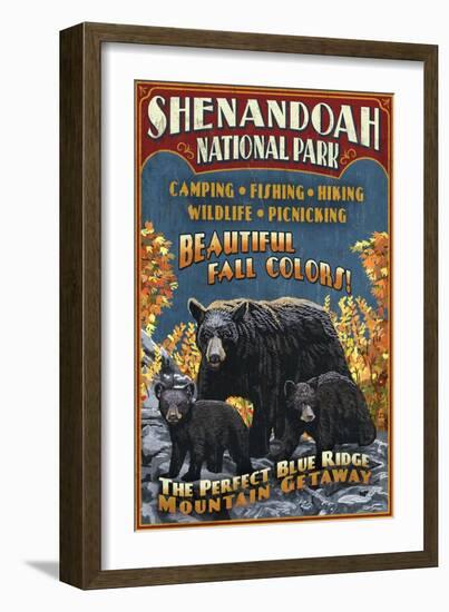 Shenandoah National Park, Virginia - Bear and Cubs-Lantern Press-Framed Art Print