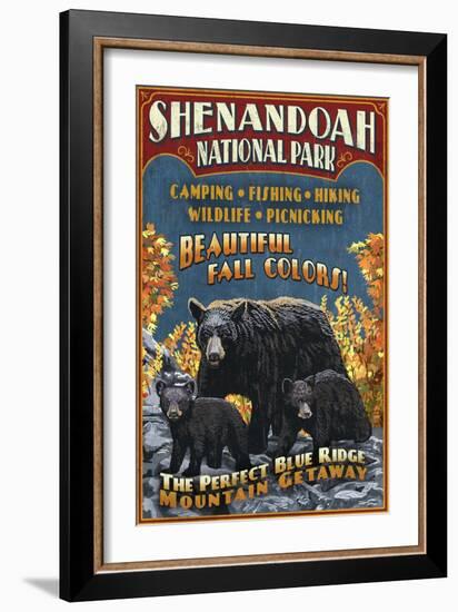 Shenandoah National Park, Virginia - Bear and Cubs-Lantern Press-Framed Art Print