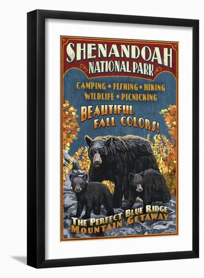 Shenandoah National Park, Virginia - Bear and Cubs-Lantern Press-Framed Art Print