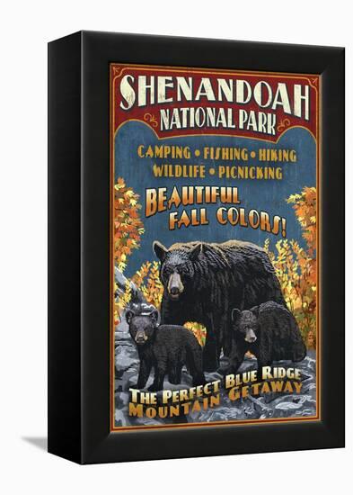 Shenandoah National Park, Virginia - Bear and Cubs-Lantern Press-Framed Stretched Canvas