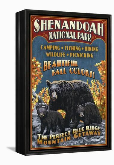 Shenandoah National Park, Virginia - Bear and Cubs-Lantern Press-Framed Stretched Canvas