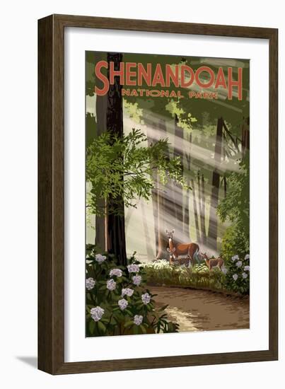 Shenandoah National Park, Virginia - Deer and Fawns-Lantern Press-Framed Art Print