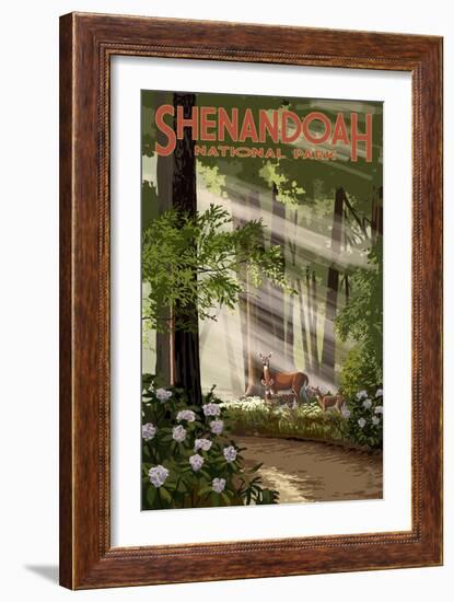 Shenandoah National Park, Virginia - Deer and Fawns-Lantern Press-Framed Art Print