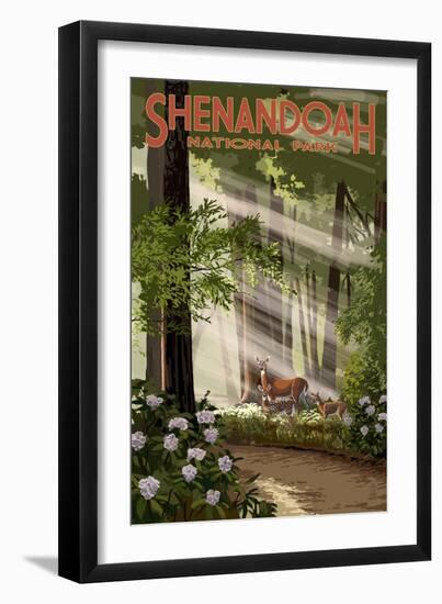 Shenandoah National Park, Virginia - Deer and Fawns-Lantern Press-Framed Art Print