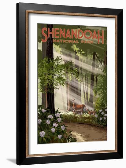 Shenandoah National Park, Virginia - Deer and Fawns-Lantern Press-Framed Art Print