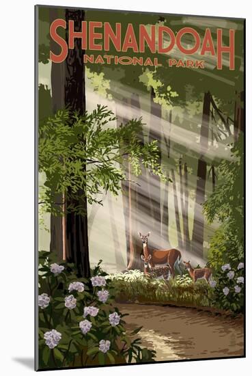 Shenandoah National Park, Virginia - Deer and Fawns-Lantern Press-Mounted Art Print