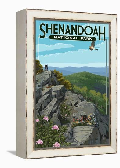 Shenandoah National Park, Virginia - Hikers and Hawk-Lantern Press-Framed Stretched Canvas