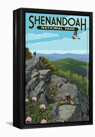 Shenandoah National Park, Virginia - Hikers and Hawk-Lantern Press-Framed Stretched Canvas