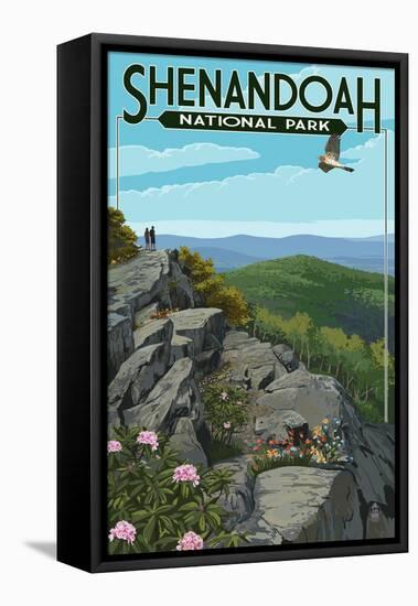 Shenandoah National Park, Virginia - Hikers and Hawk-Lantern Press-Framed Stretched Canvas