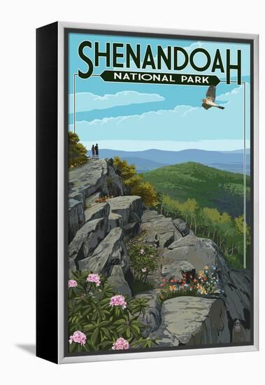 Shenandoah National Park, Virginia - Hikers and Hawk-Lantern Press-Framed Stretched Canvas