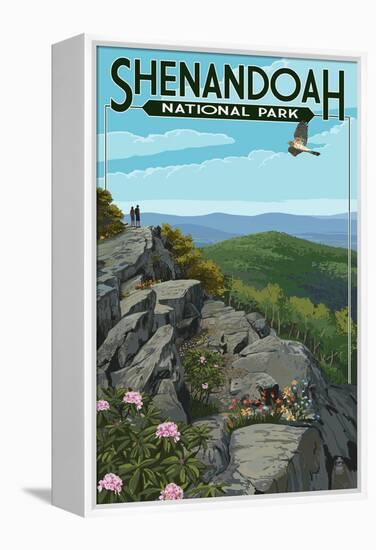 Shenandoah National Park, Virginia - Hikers and Hawk-Lantern Press-Framed Stretched Canvas