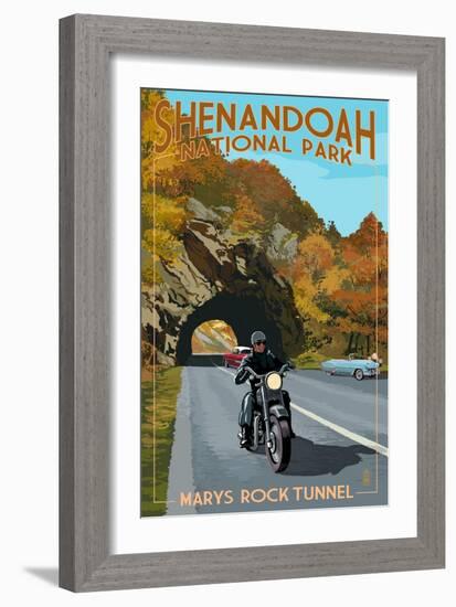 Shenandoah National Park, Virginia - Marys Rock Tunnel Motorcycle-Lantern Press-Framed Art Print