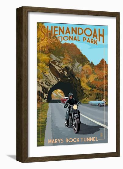 Shenandoah National Park, Virginia - Marys Rock Tunnel Motorcycle-Lantern Press-Framed Art Print