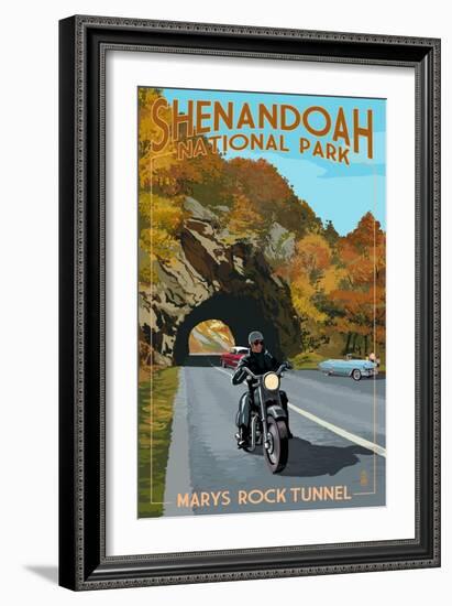 Shenandoah National Park, Virginia - Marys Rock Tunnel Motorcycle-Lantern Press-Framed Art Print