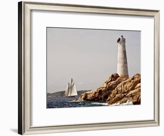 Shenandoah of Sark Schooner Sails Past Sardinia's Monaci Lighthouse on Costa Smeralda-Onne van der Wal-Framed Photographic Print