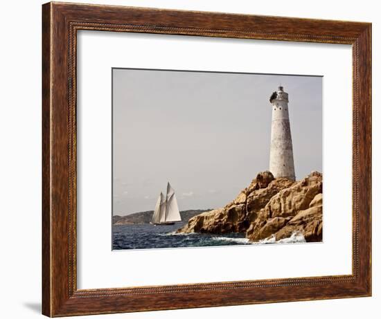 Shenandoah of Sark Schooner Sails Past Sardinia's Monaci Lighthouse on Costa Smeralda-Onne van der Wal-Framed Photographic Print