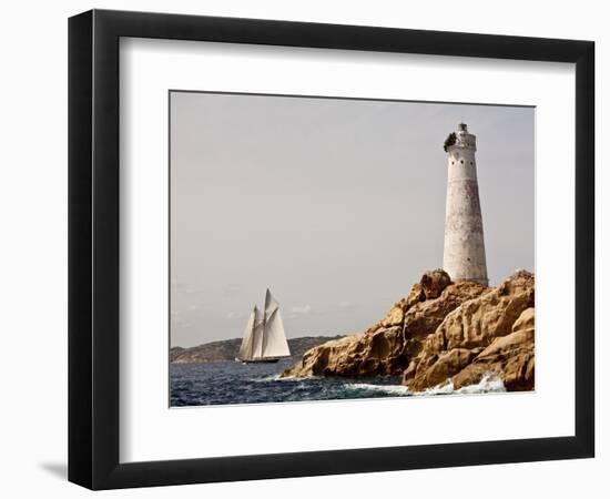 Shenandoah of Sark Schooner Sails Past Sardinia's Monaci Lighthouse on Costa Smeralda-Onne van der Wal-Framed Photographic Print