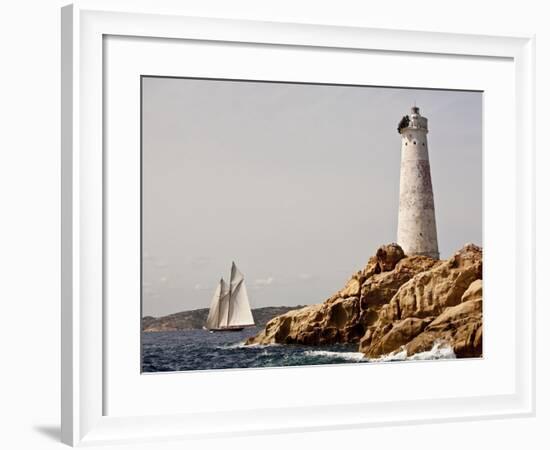 Shenandoah of Sark Schooner Sails Past Sardinia's Monaci Lighthouse on Costa Smeralda-Onne van der Wal-Framed Photographic Print