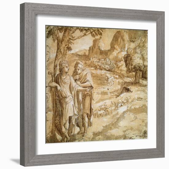 Shepherd and Piligrim in a Landscape, C1550-Pirro Ligorio-Framed Giclee Print