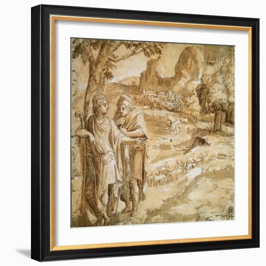 Shepherd and Piligrim in a Landscape, C1550-Pirro Ligorio-Framed Giclee Print