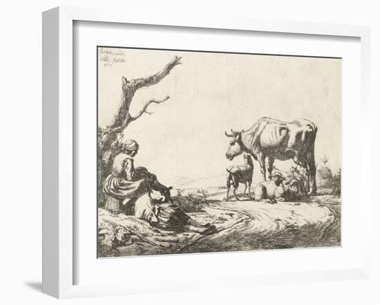 Shepherd and Shepherdess with Cattle, 1653-Adriaen van de Velde-Framed Giclee Print