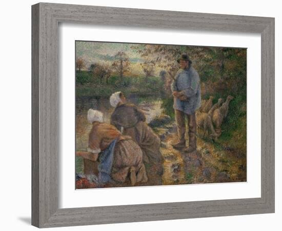 Shepherd and Washerwomen, 1881-Camille Pissarro-Framed Giclee Print