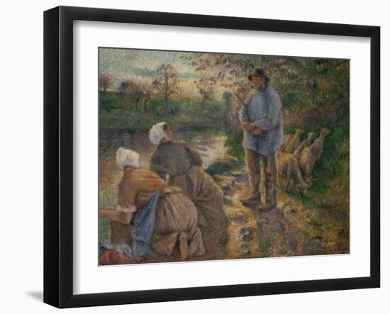 Shepherd and Washerwomen, 1881-Camille Pissarro-Framed Giclee Print