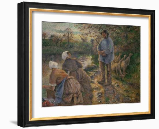 Shepherd and Washerwomen, 1881-Camille Pissarro-Framed Giclee Print