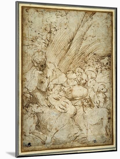 Shepherd Boy Holding a Pipe, Resting under a Tree with His Dog Among their Flock-Parmigianino-Mounted Giclee Print