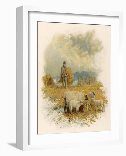 Shepherd Brings a Bale of Hay to His Flock in Winter- Time-Phillips Brooks-Framed Art Print