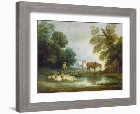 Shepherd by a Stream-Thomas Gainsborough-Framed Giclee Print