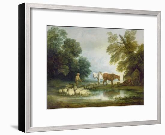 Shepherd by a Stream-Thomas Gainsborough-Framed Giclee Print