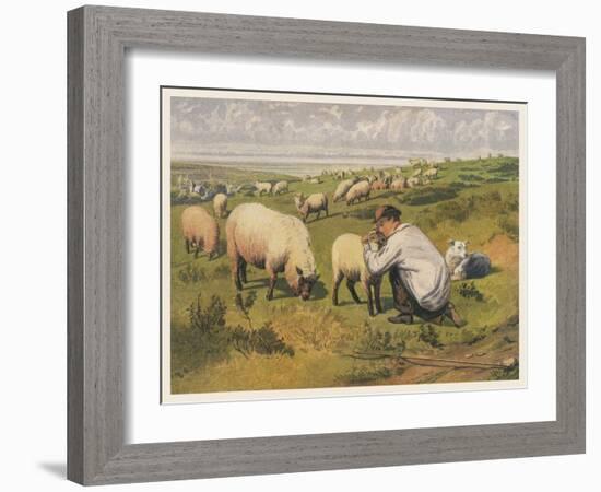 Shepherd in a Meadow with His Dog and His Sheep-null-Framed Art Print