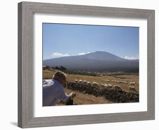 Shepherd, Mount Etna, Sicily, Italy-Oliviero Olivieri-Framed Photographic Print