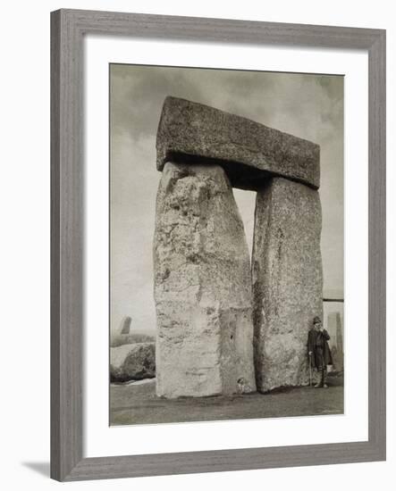 Shepherd Posing at Stonehenge on Salisbury Plain-null-Framed Photographic Print