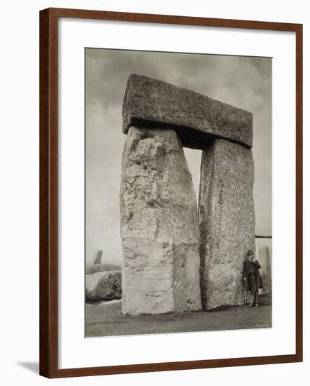 Shepherd Posing at Stonehenge on Salisbury Plain-null-Framed Photographic Print