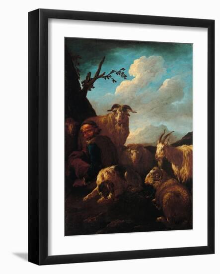 Shepherd with Animals-Rosa da Tivoli,-Framed Art Print