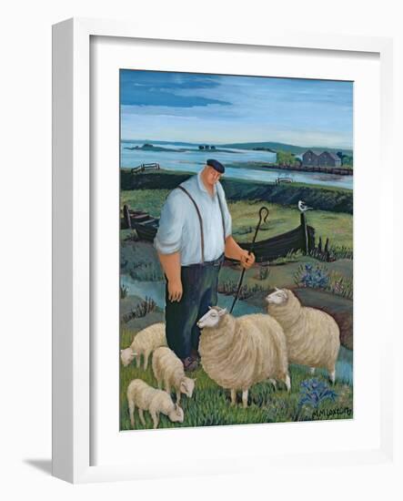 Shepherd with Sheep in River Landscape-Margaret Loxton-Framed Giclee Print