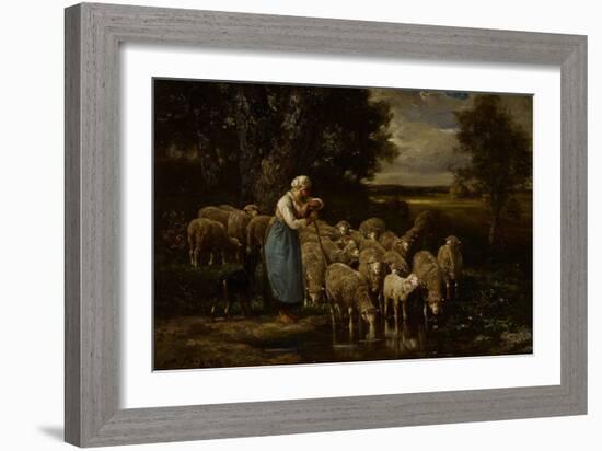 Shepherdess and Sheep, Fontainebleau-Charles Emile Jacque-Framed Giclee Print