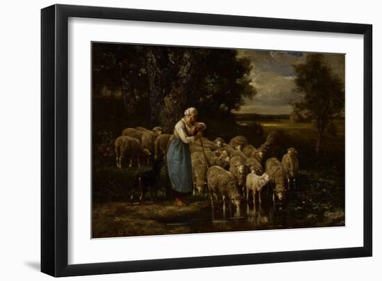 Shepherdess and Sheep, Fontainebleau-Charles Emile Jacque-Framed Giclee Print