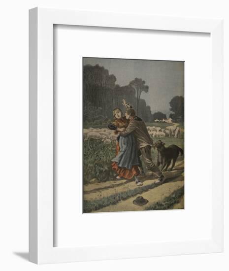 Shepherdess Defended by Her Dog, Illustration from 'Le Petit Journal: Supplement Illustre'-Henri Meyer-Framed Premium Giclee Print