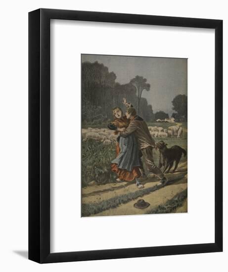 Shepherdess Defended by Her Dog, Illustration from 'Le Petit Journal: Supplement Illustre'-Henri Meyer-Framed Premium Giclee Print