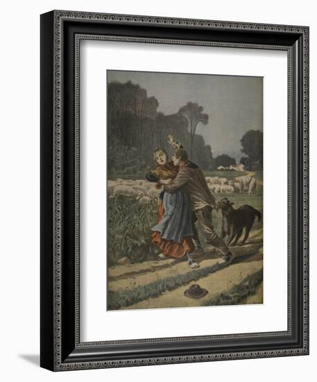 Shepherdess Defended by Her Dog, Illustration from 'Le Petit Journal: Supplement Illustre'-Henri Meyer-Framed Premium Giclee Print